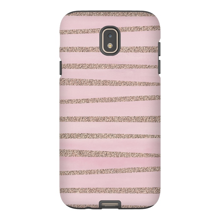 Galaxy J7 StrongFit Rose Gold Glitter Stripes 2 by Andrea Haase