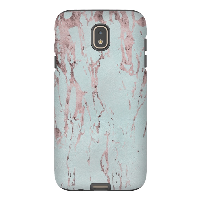 Galaxy J7 StrongFit Rose Gold Marble Fragments On Teal 2 by Andrea Haase