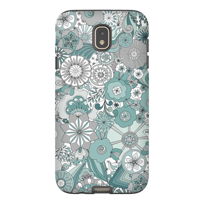 Galaxy J7 StrongFit Flowers, Flowers Everywhere Teal and Gray by Paula Ohreen