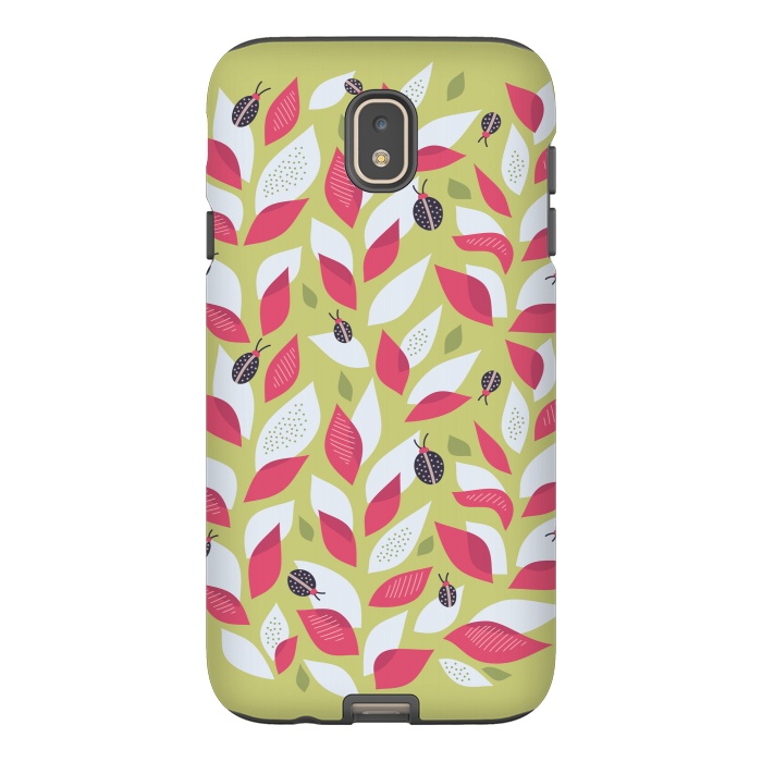 Galaxy J7 StrongFit Green Plant With Pink Leaves And Ladybugs Spring by Boriana Giormova