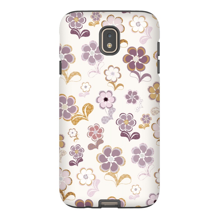 Galaxy J7 StrongFit 60s Flowers in Purple and Mustard by Paula Ohreen