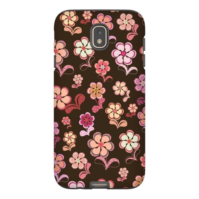 Galaxy J7 StrongFit 60s Flowers on Chocolate Brown by Paula Ohreen