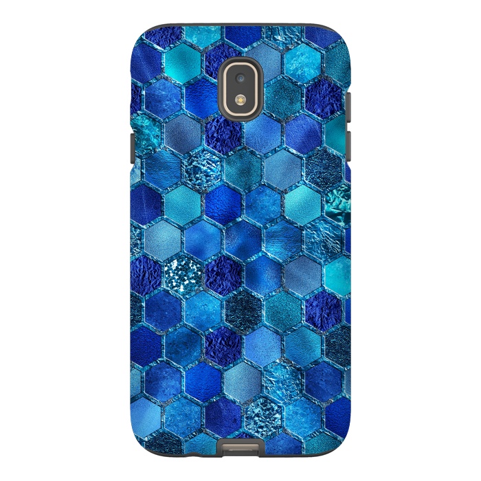 Galaxy J7 StrongFit Blue HOneycomb Glitter Pattern by  Utart