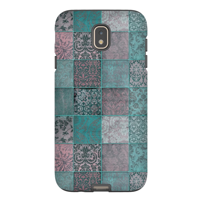 Galaxy J7 StrongFit Vintage Teal Patchwork by Andrea Haase