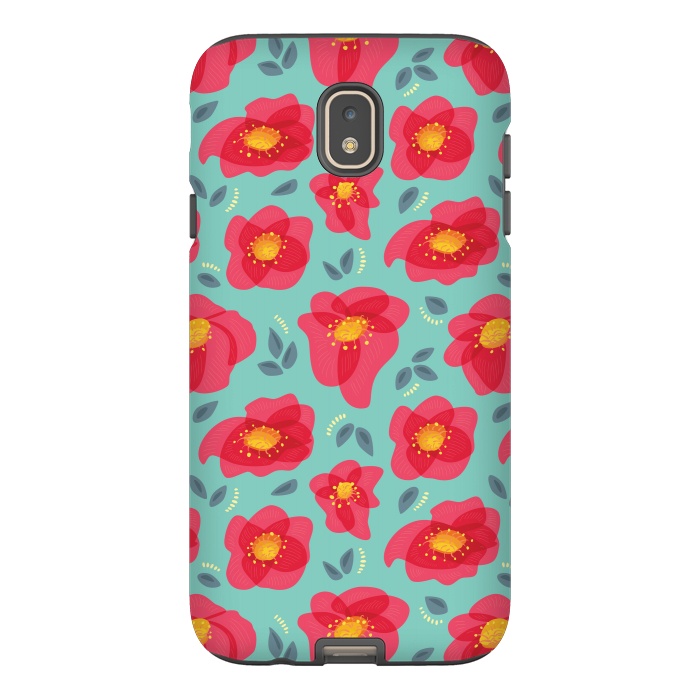 Galaxy J7 StrongFit Pretty Flowers With Bright Pink Petals On Blue by Boriana Giormova