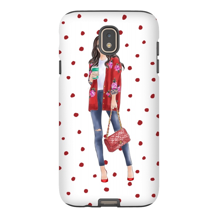 Galaxy J7 StrongFit Coffee City Girl with Red Polka Dots by DaDo ART