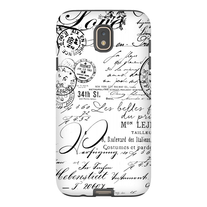 Galaxy J7 StrongFit Black And White Nostalgic Handwriting by Andrea Haase