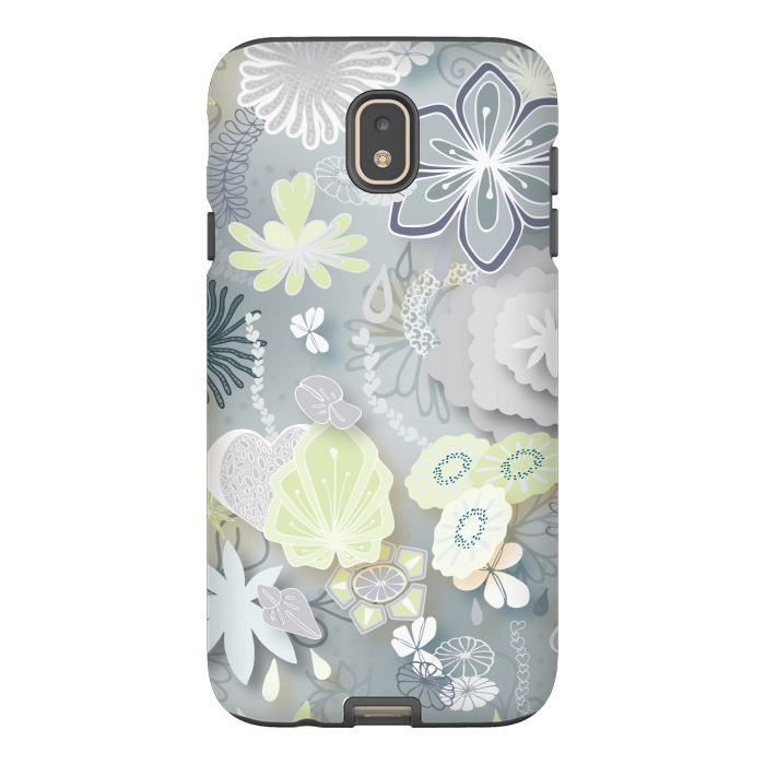 Galaxy J7 StrongFit Paper-Cut Florals on Grey by Paula Ohreen