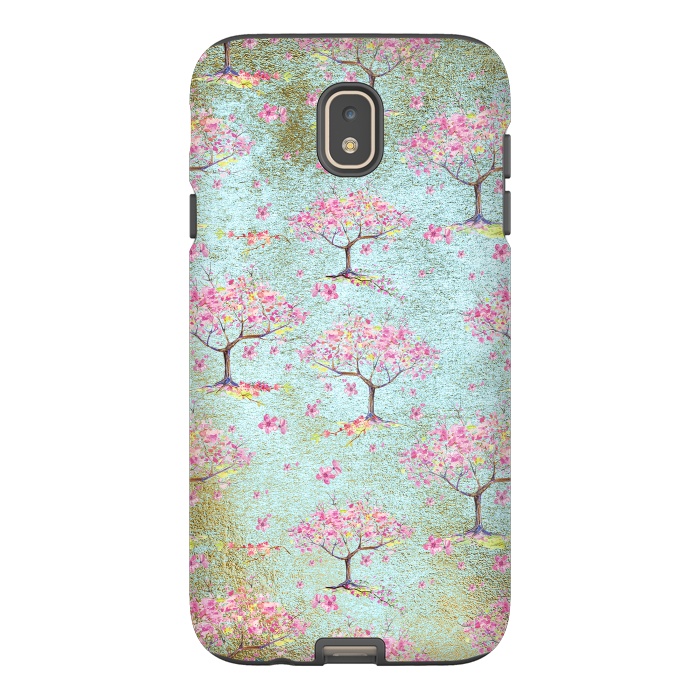 Galaxy J7 StrongFit Shiny Teal Spring Metal Cherry Blossom Tree Pattern by  Utart
