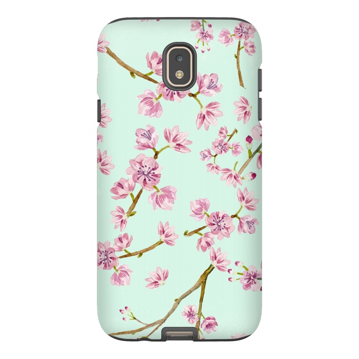 Galaxy J7 StrongFit Aqua Teal and Pink Cherry Blossom Branch Spring Pattern by  Utart