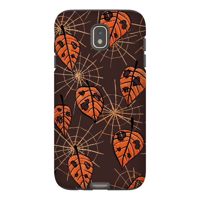 Galaxy J7 StrongFit Orange Leaves With Holes And Spiderwebs by Boriana Giormova