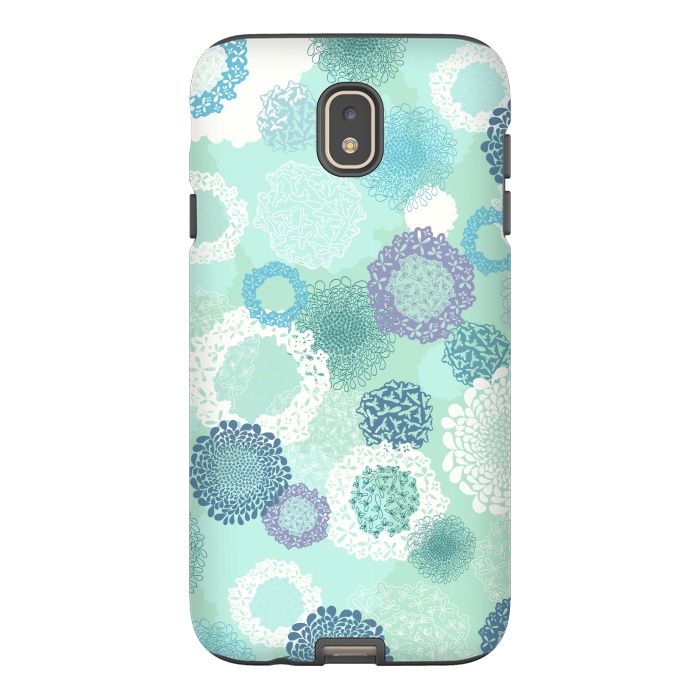 Galaxy J7 StrongFit Doily Flowers on Teal by Paula Ohreen