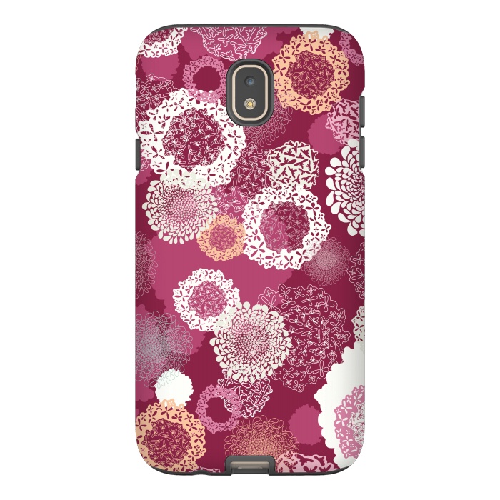 Galaxy J7 StrongFit Doily Flowers on Dark Pink by Paula Ohreen
