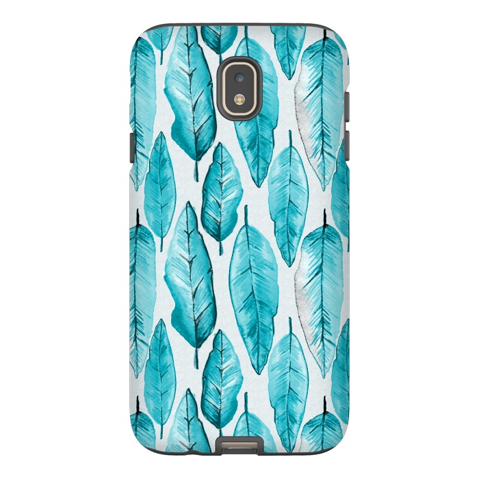 Galaxy J7 StrongFit Turquoise Watercolor Feathers by Andrea Haase