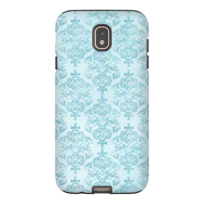 Galaxy J7 StrongFit Teal Watercolor Damask Pattern by Andrea Haase