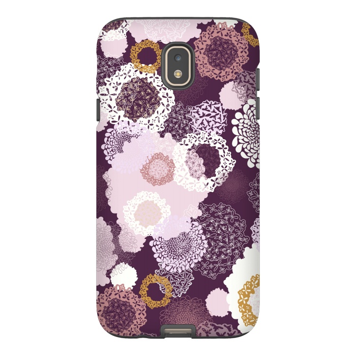 Galaxy J7 StrongFit Doily Flowers on Purple by Paula Ohreen