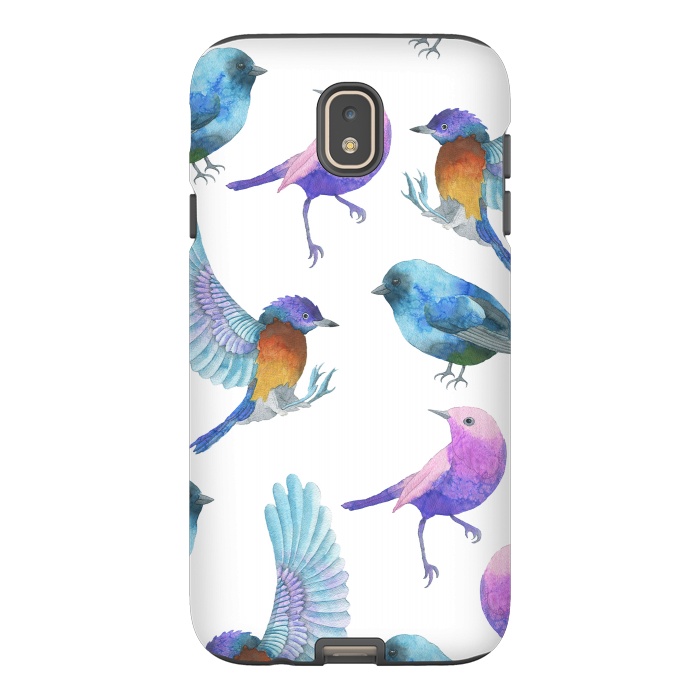 Galaxy J7 StrongFit Colorful Watercolors Birds Pattern by Dushan Medich