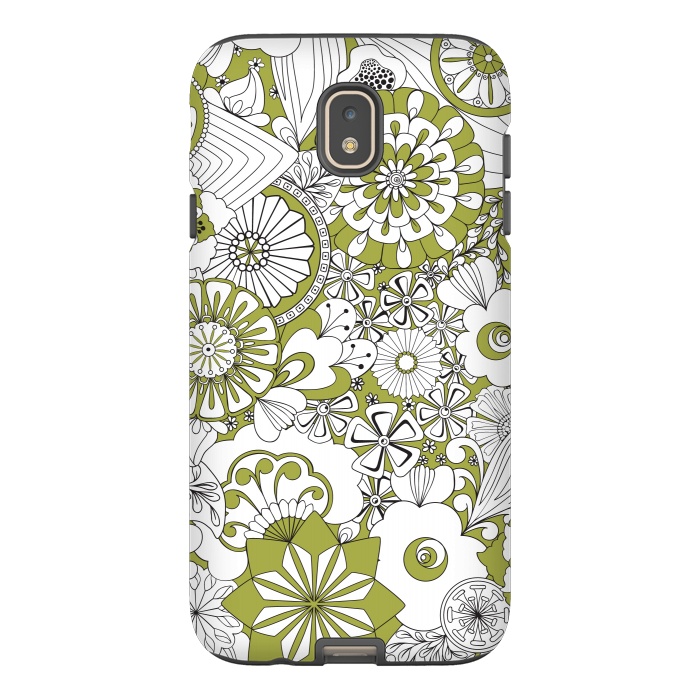 Galaxy J7 StrongFit 70s Flowers - Green and White by Paula Ohreen