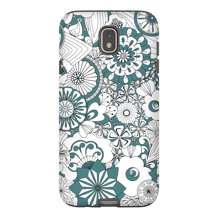 Galaxy J7 StrongFit 70s Flowers - Blue and White by Paula Ohreen