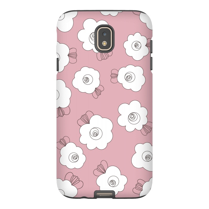 Galaxy J7 StrongFit Fluffy Flowers - White on Pink by Paula Ohreen