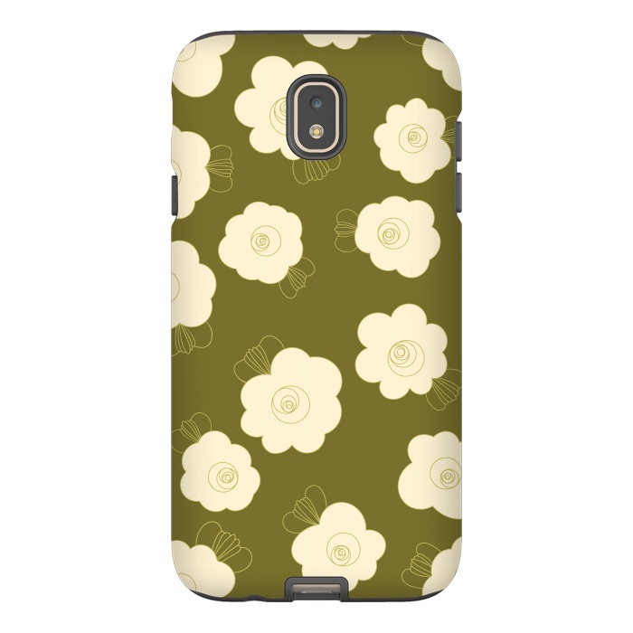 Galaxy J7 StrongFit Fluffy Flowers - Cream on Olive Green by Paula Ohreen