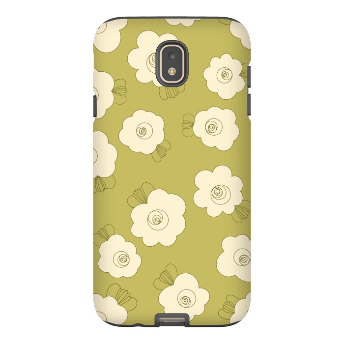 Galaxy J7 StrongFit Fluffy Flowers - Cream on Sap Green by Paula Ohreen