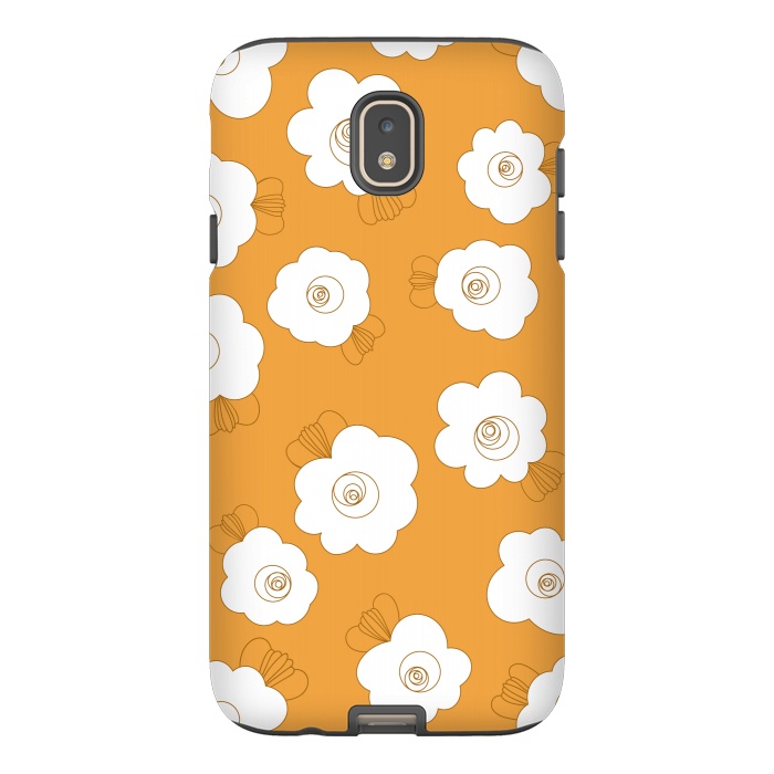 Galaxy J7 StrongFit Fluffy Flowers - White on Pumpkin Orange by Paula Ohreen