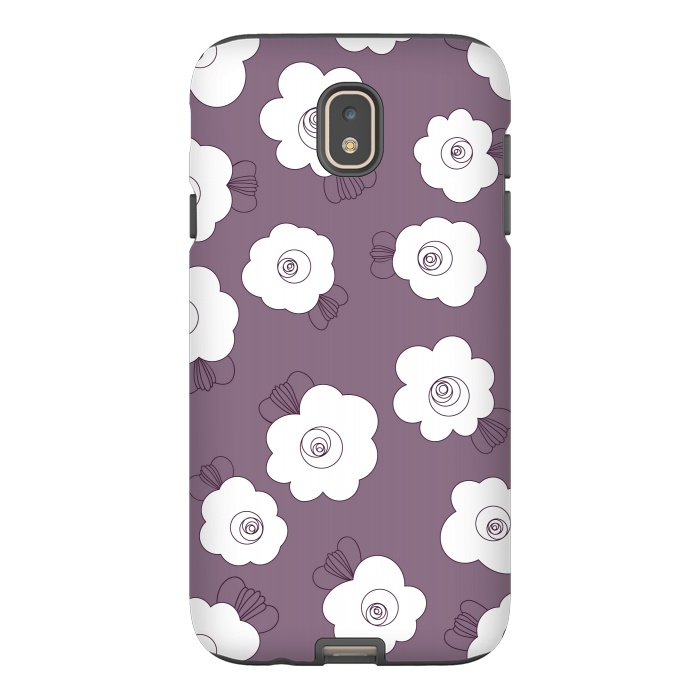 Galaxy J7 StrongFit Fluffy Flowers - White on Grape Purple by Paula Ohreen