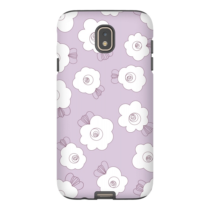 Galaxy J7 StrongFit Fluffy Flowers - White on Lilac by Paula Ohreen
