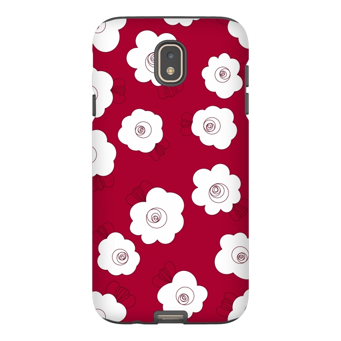 Galaxy J7 StrongFit Fluffy Flowers - White on Red by Paula Ohreen