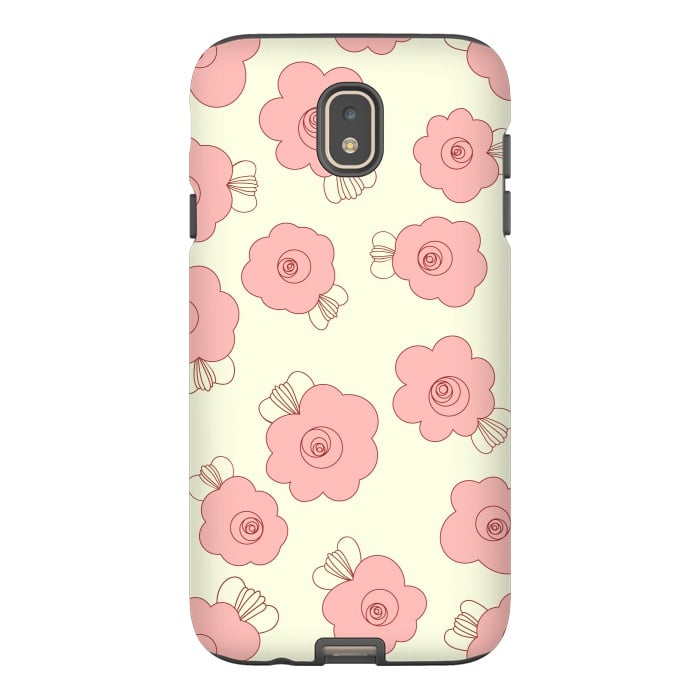 Galaxy J7 StrongFit Fluffy Flowers - Pink on Cream by Paula Ohreen