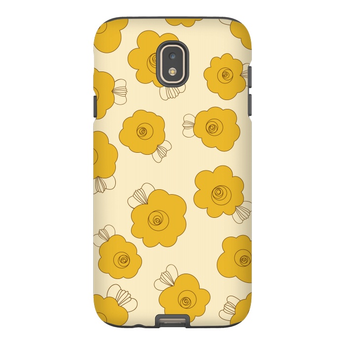 Galaxy J7 StrongFit Fluffy Flowers - Mustard on Lemon Yellow by Paula Ohreen