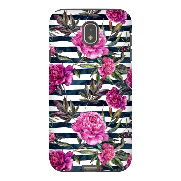 Galaxy J7 StrongFit Pink peonies and black stripes by  Utart