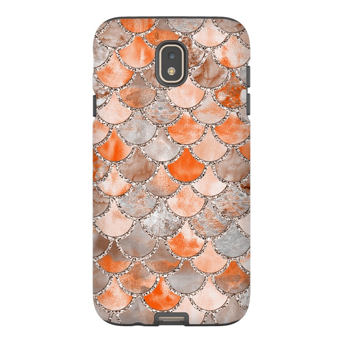 Galaxy J7 StrongFit Salmon Peach and Silver Glitter WAtercolor Mermaid Scales by  Utart