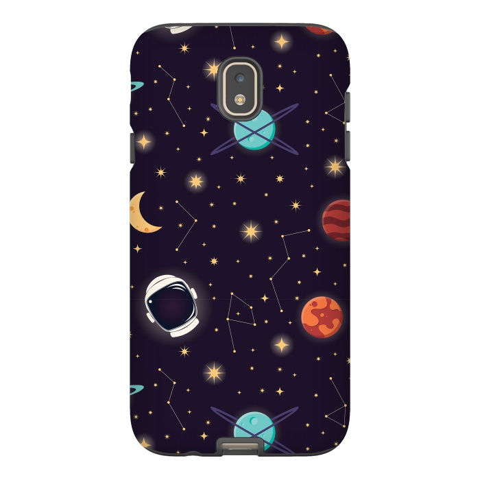 Galaxy J7 StrongFit Universe with planets, stars and astronaut helmet seamless pattern, cosmos starry night sky, vector illustration by Jelena Obradovic