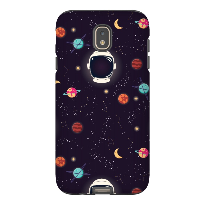 Galaxy J7 StrongFit Universe with planets, stars and astronaut helmet seamless pattern, cosmos starry night sky by Jelena Obradovic