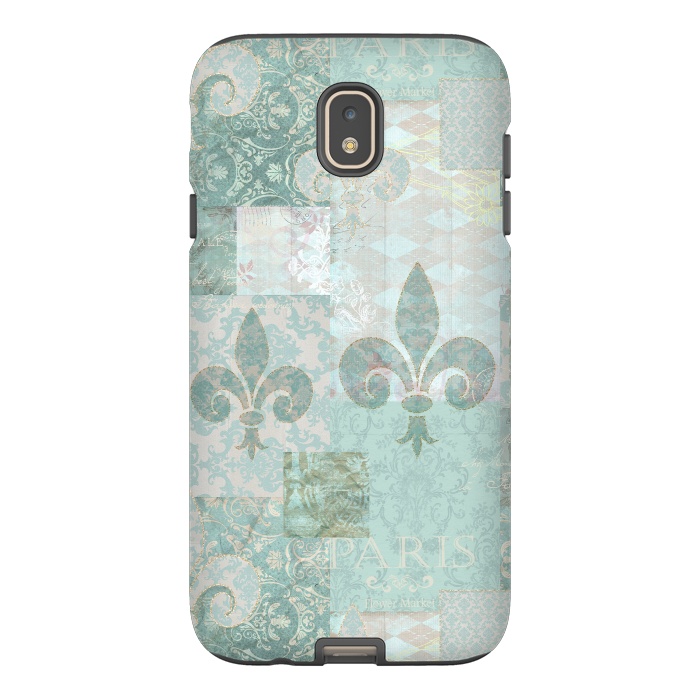 Galaxy J7 StrongFit Vintage Patchwork Soft Teal by Andrea Haase