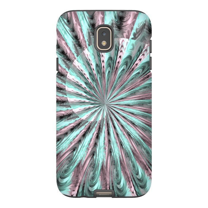 Galaxy J7 StrongFit Fractal Spiral Rosegold And Teal by Andrea Haase