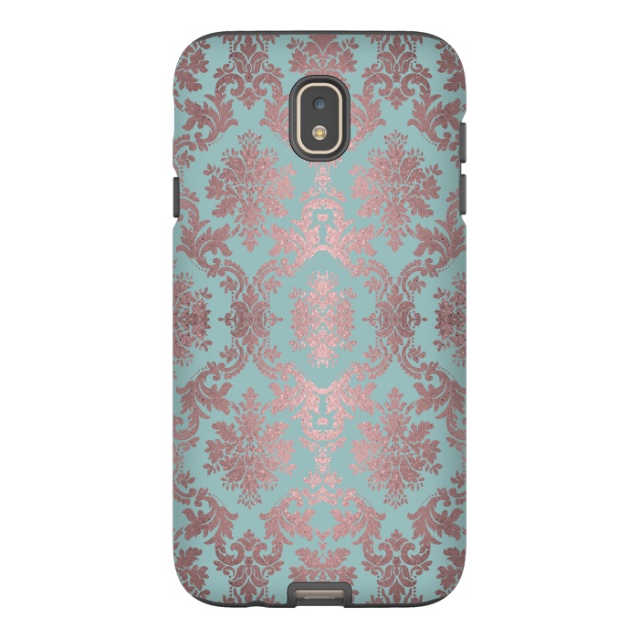 Galaxy J7 StrongFit Rose Gold Teal Damask Pattern 2 by Andrea Haase