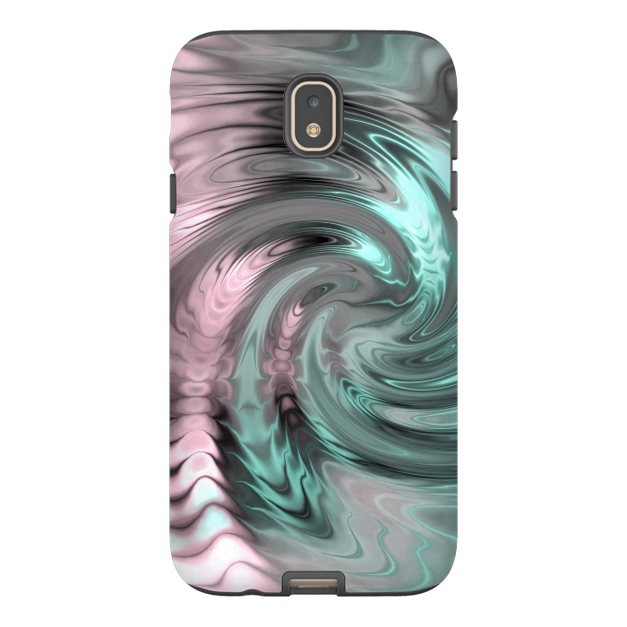 Galaxy J7 StrongFit Abstract Fractal Swirl Rose Gold And Teal 2 by Andrea Haase