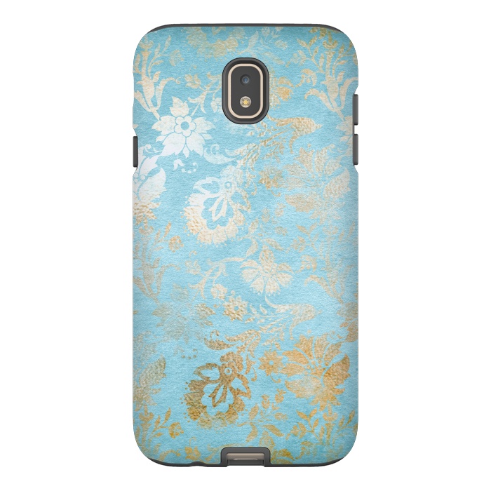 Galaxy J7 StrongFit TEAL and GOLD Damask Pattern by  Utart