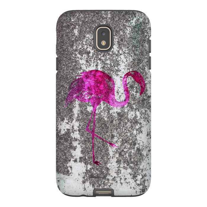 Galaxy J7 StrongFit Pink Flamingo Bird On Grunge Wall by Andrea Haase