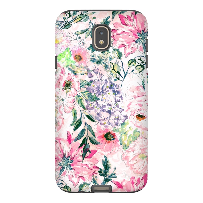 Galaxy J7 StrongFit Boho chic watercolor pink floral hand paint by InovArts