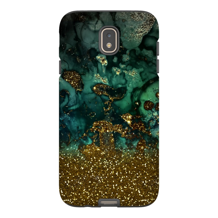 Galaxy J7 StrongFit Green Malachite Marble and Gold Glitter by  Utart