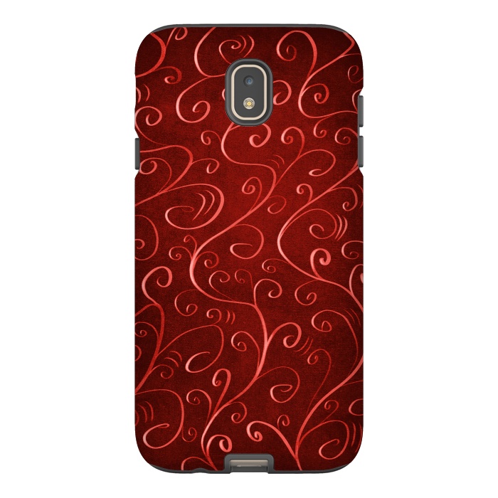 Galaxy J7 StrongFit Whimsical Elegant Textured Red Swirl Pattern by Boriana Giormova