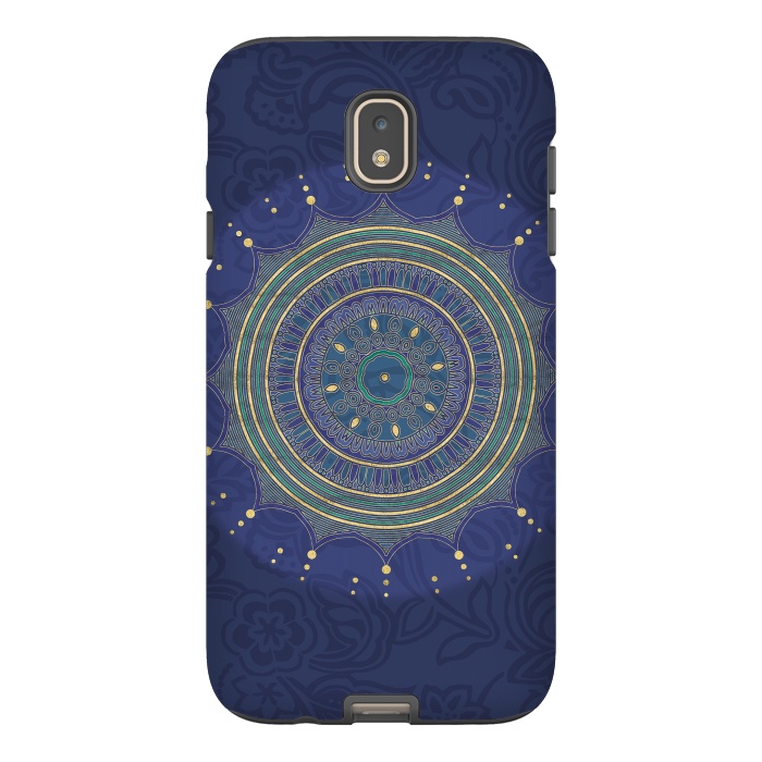 Galaxy J7 StrongFit Blue Mandala With Gold by Andrea Haase