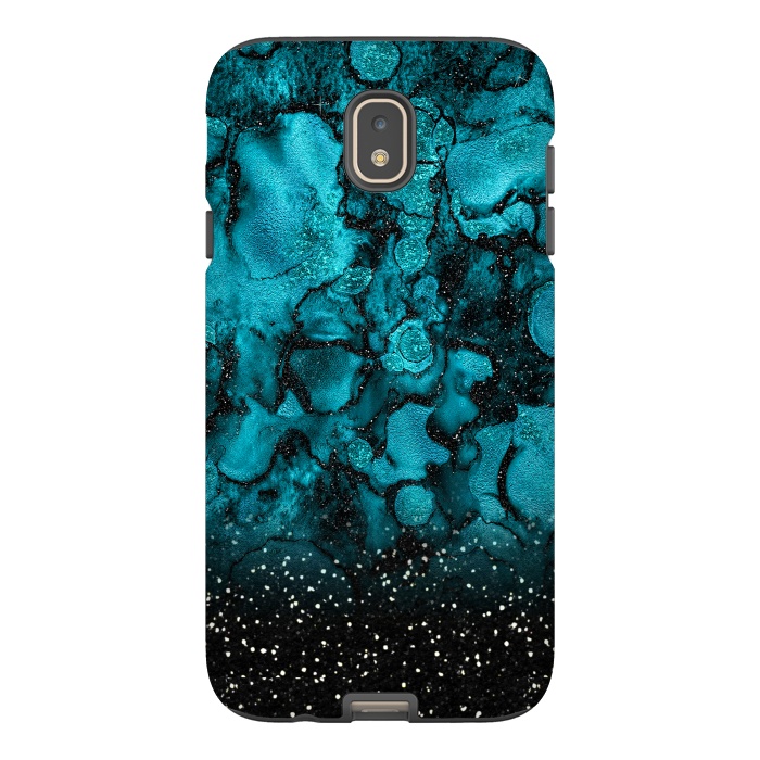 Galaxy J7 StrongFit Indigo Blue Marble and Black Glitter by  Utart