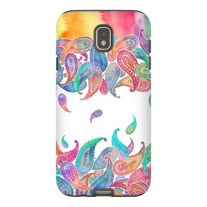Galaxy J7 StrongFit Rainbow Paisley Rain on White by Micklyn Le Feuvre