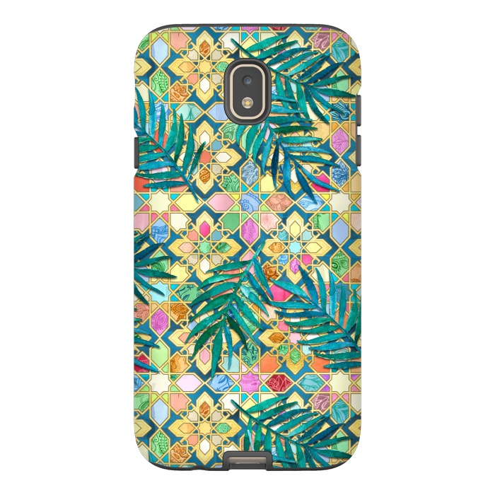 Galaxy J7 StrongFit Gilded Moroccan Mosaic Tiles with Palm Leaves by Micklyn Le Feuvre
