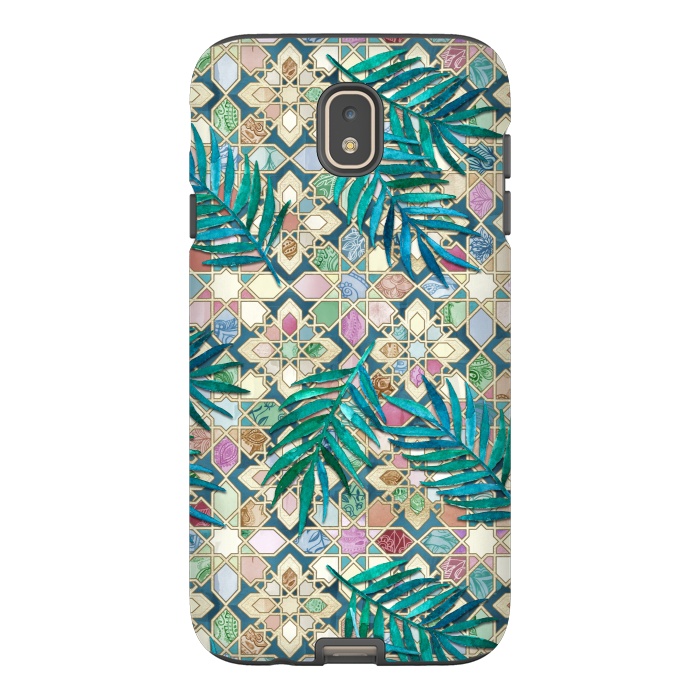 Galaxy J7 StrongFit Muted Moroccan Mosaic Tiles with Palm Leaves by Micklyn Le Feuvre